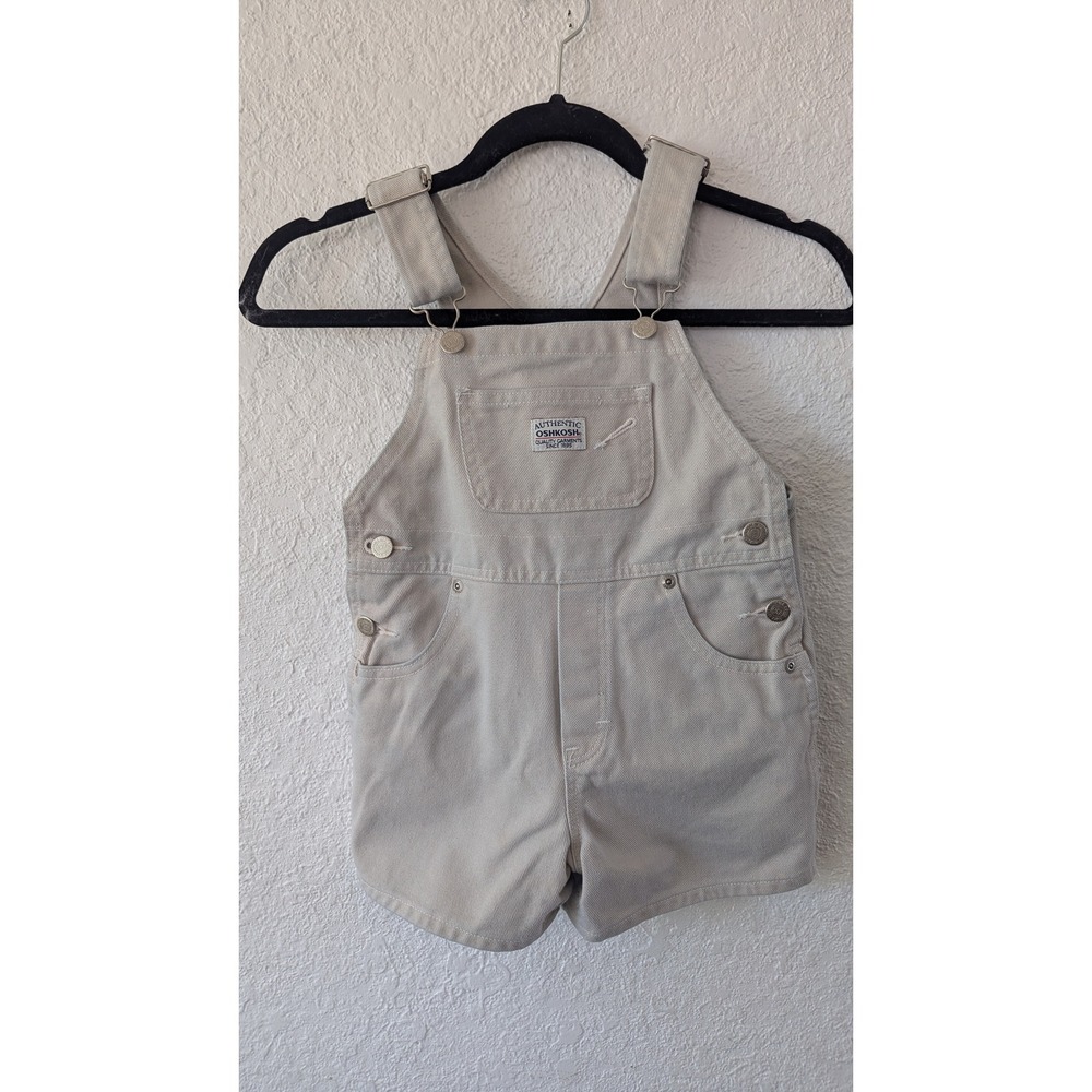 Vintage OshKosh Bgosh Kids Beige Cotton Vestbak Shortalls Overalls 4T